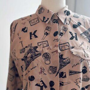 Karl Lagerfeld Paris Dusty Blush Fun Paris Print Blouse w/ Hidden Placket – US M